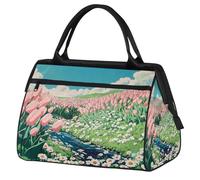 Mexpekil Borsone da viaggio impermeabile borsa da palestra Carry On Weekend Borse per la notte Grande bagaglio a mano borse per donne uomini bambini, Campo di tulipani rosa
