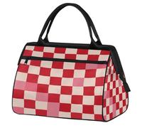 Mexpekil Borsone da viaggio impermeabile borsa da palestra Carry On Weekend Borse per la notte Grande bagaglio a mano borse per donne uomini bambini, Motivo a scacchiera rosa rossa