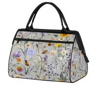 Mexpekil Borsone da viaggio impermeabile borsa da palestra Carry On Weekend Borse per la notte Grande bagaglio a mano borse per donne uomini bambini, Fiori di campo Farfalla Api