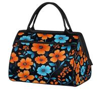 Mexpekil Borsone da viaggio impermeabile borsa da palestra Carry On Weekend Borse per la notte Grande bagaglio a mano borse per donne uomini bambini, Arancione Blu Fiori Cartoon