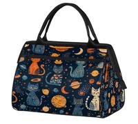Mexpekil Borsone da viaggio impermeabile borsa da palestra Carry On Weekend Borse per la notte Grande bagaglio a mano borse per donne uomini bambini, Boho Cat Luna Spazio