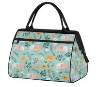 Mexpekil Borsone da viaggio impermeabile borsa da palestra Carry On Weekend Borse per la notte Grande bagaglio a mano borse per donne uomini bambini, Fiori Elefanti Cartoon