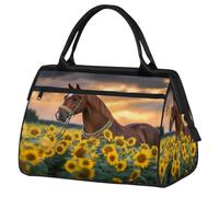 Mexpekil Borsone da viaggio impermeabile borsa da palestra Carry On Weekend Borse per la notte Grande bagaglio a mano borse per donne uomini bambini, Bellissimi Girasoli Cavallo