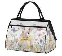 Mexpekil Borsone da viaggio impermeabile borsa da palestra Carry On Weekend Borse per la notte Grande bagaglio a mano borse per donne uomini bambini, Acquarello Bunny Floreale