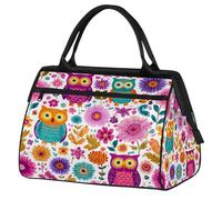 Mexpekil Borsone da viaggio impermeabile borsa da palestra Carry On Weekend Borse per la notte Grande bagaglio a mano borse per donne uomini bambini, Fiori Gufi Rosa Brillante