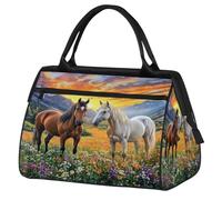 Mexpekil Borsone da viaggio impermeabile borsa da palestra Carry On Weekend Borse per la notte Grande bagaglio a mano borse per donne uomini bambini, Cavalli Montagne Tramonto