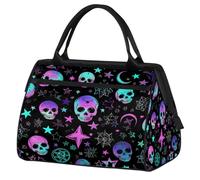Mexpekil Borsone da viaggio impermeabile borsa da palestra Carry On Weekend Borse per la notte Grande bagaglio a mano borse per donne uomini bambini, Teschi Lune Stelle