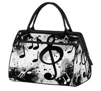 Mexpekil Borsone da viaggio impermeabile borsa da palestra Carry On Weekend Borse per la notte Grande bagaglio a mano borse per donne uomini bambini, Note musicali nere