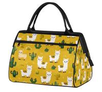 Mexpekil Borsone da viaggio impermeabile borsa da palestra Carry On Weekend Borse per la notte Grande bagaglio a mano borse per donne uomini bambini, Giallo Cartoon Alpaca Cactus