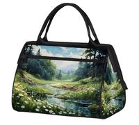 Mexpekil Borsone da viaggio impermeabile borsa da palestra Carry On Weekend Borse per la notte Grande bagaglio a mano borse per donne uomini bambini, Paesaggio Foresta Fiume