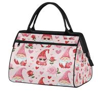 Mexpekil Borsone da viaggio impermeabile borsa da palestra Carry On Weekend Borse per la notte Grande bagaglio a mano borse per donne uomini bambini, Cuore rosa gnomi cartone animato