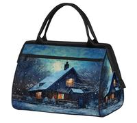 Mexpekil Borsone da viaggio impermeabile borsa da palestra Carry On Weekend Borse per la notte Grande bagaglio a mano borse per donne uomini bambini, Villaggio d'Inverno