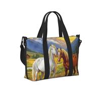 Mexpekil Borsone da viaggio impermeabile borsa sportiva da palestra grande weekend borse da notte per donne uomini pieghevole bagaglio a mano borse tote per volo, Bianco Marrone Cavallo Fiore, Taglia