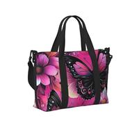 Mexpekil Borsone da viaggio impermeabile borsa sportiva da palestra grande weekend borse da notte per donne uomini pieghevole bagaglio a mano borse tote per volo, Fiori Farfalle Rosa Acceso, Taglia