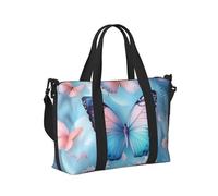 Mexpekil Borsone da viaggio impermeabile borsa sportiva da palestra grande weekend borse da notte per donne uomini pieghevole bagaglio a mano borse tote per volo, Rosa Blu Farfalle Floreali, Taglia
