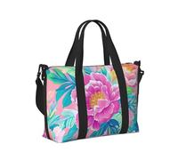 Mexpekil Borsone da viaggio impermeabile borsa sportiva da palestra grande weekend borse da notte per donne uomini pieghevole bagaglio a mano borse tote per volo, Motivo floreale rosa foglia di tè