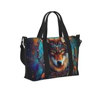 Mexpekil Borsone da viaggio impermeabile borsa sportiva da palestra grande weekend borse da notte per donne uomini pieghevole bagaglio a mano borse tote per volo, Galassia Dreamcatcher Lupo, Taglia