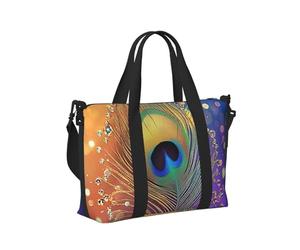 Mexpekil Borsone da viaggio impermeabile borsa sportiva da palestra grande weekend borse da notte per donne uomini pieghevole bagaglio a mano borse tote per volo, Piuma di pavone arcobaleno, Taglia