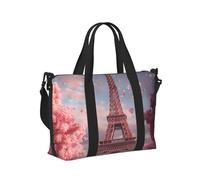Mexpekil Borsone da viaggio, impermeabile, per sport, palestra, grande, per il fine settimana, per donne, uomini, bagaglio a mano, Torre Eiffel Fiori Rosa, Taglia unica