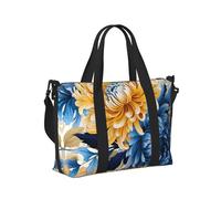 Mexpekil Borsone da viaggio, impermeabile, per sport, palestra, grande, per il fine settimana, per donne, uomini, bagaglio a mano, Arte Fiori Gialli Blu, Taglia unica