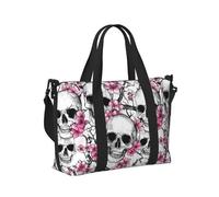 Mexpekil Borsone da viaggio, impermeabile, per sport, palestra, grande, per il fine settimana, per donne, uomini, bagaglio a mano, Teschi Fiori Di Ciliegio Rosa, Taglia unica