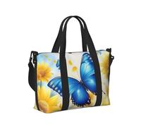 Mexpekil Borsone da viaggio, impermeabile, per sport, palestra, grande, per il fine settimana, per donne, uomini, bagaglio a mano, Farfalle Blu Fiori Gialli, Taglia unica