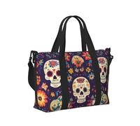 Mexpekil Borsone da viaggio, impermeabile, per sport, palestra, grande, per il fine settimana, per donne, uomini, bagaglio a mano, Motivo floreale messicano con teschio, Taglia unica