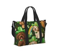 Mexpekil Borsone da viaggio, impermeabile, per sport, palestra, grande, per il fine settimana, per donne, uomini, bagaglio a mano, Labradoodles che indossa un trifoglio con cappello verde, Taglia