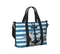 Mexpekil Borsone da viaggio, impermeabile, per sport, palestra, grande, per il fine settimana, per donne, uomini, bagaglio a mano, Ancora Strisce Blu, Taglia unica