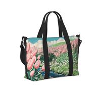 Mexpekil Borsone da viaggio, impermeabile, per sport, palestra, grande, per il fine settimana, per donne, uomini, bagaglio a mano, Campo di tulipani rosa, Taglia unica