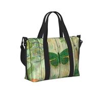 Mexpekil Borsone da viaggio, impermeabile, per sport, palestra, grande, per il fine settimana, per la notte, per donne e uomini, pieghevole, Farfalla in legno verde floreale, taglia unica