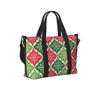 Mexpekil Borsone da viaggio, impermeabile, per sport, palestra, grande, per il fine settimana, per la notte, per donne e uomini, pieghevole, Rosso Verde Fiocchi di neve Retro, taglia unica