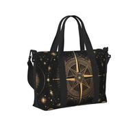 Mexpekil Borsone da viaggio, impermeabile, per sport, palestra, grande, per il fine settimana, per la notte, per donne e uomini, pieghevole, Bussola dorata con stelle, taglia unica