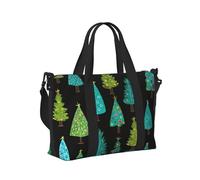 Mexpekil Borsone da viaggio, impermeabile, per sport, palestra, grande, per il fine settimana, per la notte, per donne e uomini, pieghevole, Albero di Natale blu verde, taglia unica