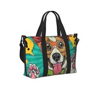 Mexpekil Borsone da viaggio, impermeabile, per sport, palestra, grande, per il fine settimana, per la notte, per donne e uomini, pieghevole, Divertente cane che indossa occhiali, taglia unica