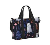 Mexpekil Borsone da viaggio, impermeabile, per sport, palestra, grande, per il fine settimana, per la notte, per donne e uomini, pieghevole, Fantasma carino con fiori, taglia unica