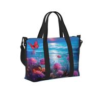 Mexpekil Borsone da viaggio, impermeabile, per sport, palestra, grande, per il fine settimana, per la notte, bagaglio a mano, borse per il volo, Farfalla Fiori Rosa Mare, Taglia unica