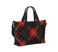 Mexpekil Borsone da viaggio, impermeabile, per sport, palestra, grande, per il fine settimana, per la notte, per donne e uomini, pieghevole, Motivo scozzese rosso e verde, taglia unica