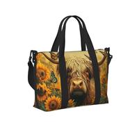 Mexpekil Borsone da viaggio, impermeabile, per sport, palestra, grande, per il fine settimana, per la notte, per donne e uomini, pieghevole, Girasoli della mucca delle Highland, taglia unica