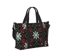 Mexpekil Borsone da viaggio, impermeabile, per sport, palestra, grande, per il fine settimana, per la notte, per donne e uomini, pieghevole, Plaid Rosso Verde Fiocco di neve, taglia unica