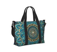 Mexpekil Borsone da viaggio, impermeabile, per sport, palestra, grande, per il fine settimana, per la notte, per donne e uomini, pieghevole, Mandala Teal Lotus Floreale, taglia unica