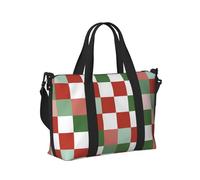 Mexpekil Borsone da viaggio, impermeabile, per sport, palestra, grande, per il fine settimana, per la notte, per donne e uomini, pieghevole, Motivo a scacchi rosso e verde, taglia unica