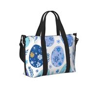 Mexpekil Borsone da viaggio, impermeabile, per sport, palestra, grande, per il fine settimana, per la notte, per donne e uomini, pieghevole, Uova di Pasqua Floreali Blu, taglia unica