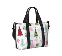 Mexpekil Borsone da viaggio, impermeabile, per sport, palestra, grande, per il fine settimana, per la notte, per donne e uomini, pieghevole, Rosa Verde Alberi di Natale Fiocchi di neve, taglia unica
