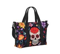 Mexpekil Borsone da viaggio, impermeabile, per sport, palestra, grande, per il fine settimana, per la notte, per donne e uomini, pieghevole, Teschio Messico Fiore, taglia unica