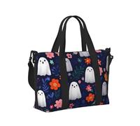 Mexpekil Borsone da viaggio, impermeabile, per sport, palestra, grande, per il fine settimana, per la notte, per donne e uomini, pieghevole, Fantasma Fiori Blu Navy, taglia unica