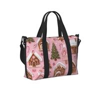 Mexpekil Borsone da viaggio, impermeabile, per sport, palestra, grande, per il fine settimana, per la notte, per donne e uomini, pieghevole, Albero di pan di zenzero rosa di Natale, taglia unica