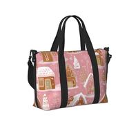 Mexpekil Borsone da viaggio, impermeabile, per sport, palestra, grande, per il fine settimana, per la notte, per donne e uomini, pieghevole, Case di pan di zenzero rosa, taglia unica