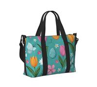 Mexpekil Borsone da viaggio, impermeabile, per sport, palestra, grande, per il fine settimana, per la notte, per donne e uomini, pieghevole, Uovo Fiori di Pasqua, taglia unica