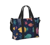 Mexpekil Borsone da viaggio, impermeabile, per sport, palestra, grande, per il fine settimana, per la notte, per donne e uomini, pieghevole, Animali marini Cartoon Pesci, taglia unica